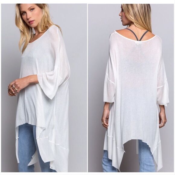 𝅺OFF White Asymmetrical Knit Top  Shark-bite Hem - Picture 2 of 11